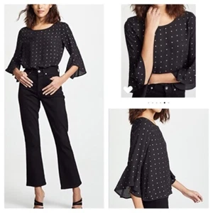 BB Dakota Black Stud Blouse Top  3/4 Sleeves Bell Sleeve Size Small NWT - Picture 1 of 8