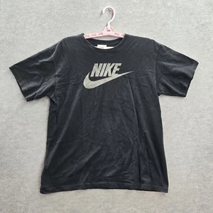 VINTAGE Nike Boys Shirt XL Black Logo Short Sleeve Cotton Swoosh Spellout Tee - Picture 1 of 8