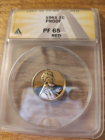 1961 (P) 1¢ Proof Lincoln Memorial Cent ~ ANACS: PF 65 RED ~ Spots - #003 Cover