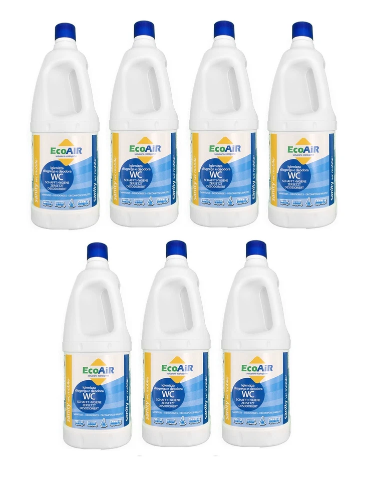 DISGREGANTE SANITY 2 LITRI  WC AQUE NERE CAMPER COMPARABILE AQUA KEM *** 7 PEZZI - Immagine 1 di 1