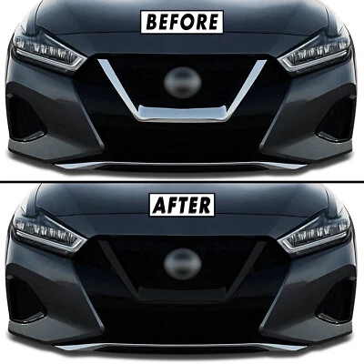 Chrome Delete Blackout Vinyl Overlay for 2019-23 Nissan Maxima Front Grill Trim - Image 1 of 4