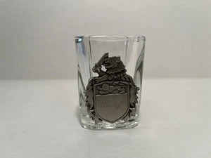 Vintage Shot Glass with Pewter Emblem of Lion with Sword and Shield Etched CHIEF - Picture 1 of 10