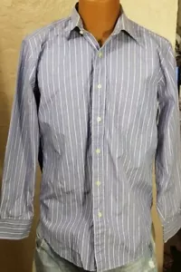 Camicia elegante uomo J Crew Oxford con bottoni blu a righe anni 80 taglia media - Foto 1 di 3
