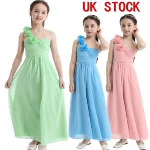 UK Girls Maxi Dress Wedding Party Bridesmaid Dress One Shoulder Formal Ball Gown - Picture 1 of 88