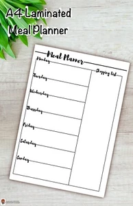 Handmade, A4, Weekly Meal Planner and Shopping list, Laminated, Wipe clean, - Picture 1 of 4