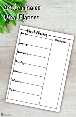 Handmade, A4, Weekly Meal Planner and Shopping list, Laminated, Wipe clean,  - Image 1 of 4