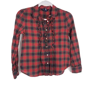 Ralph Lauren Girls 10 Red Plaid Ruffle Limg Sleeve Blouse Top Shirt BB1 - Picture 1 of 7