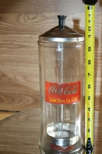 Glass STRAW Dispenser COKE 1993 Heavy Rare Vintage Retro Holder Jar Diner ! - Picture 1 of 12
