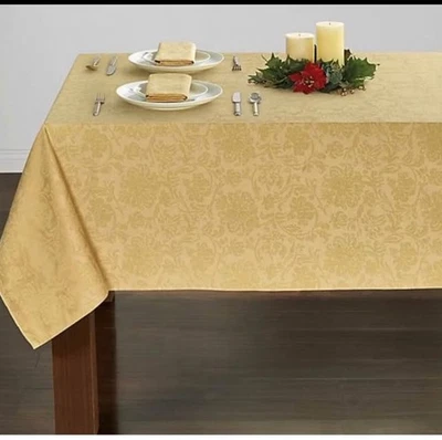 Gold Tablecloth 60x102 Rectangular floral Holidays, Wedding, Parties, or Banquet - Image 1 of 3