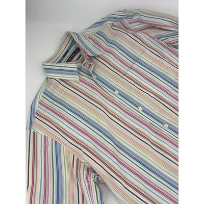 Camisa con botones a rayas multicolores manga larga Nautica para hombre talla grande años 80 Foto 1 de 4