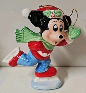 Vintage Keramik Disney Mickey Mouse Eislaufen Weihnachtsschmuck - Bild 1 von 3