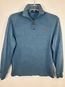 Polo Ralph Lauren Pullover Herren SM Heather Dusty Blue 1/4 Zip Pulli Rot Pony - Bild 1 von 5