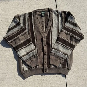 Cardigan maglione Irvine Park vintage 3D testurizzato righe Coogi marrone grande - Foto 1 di 8