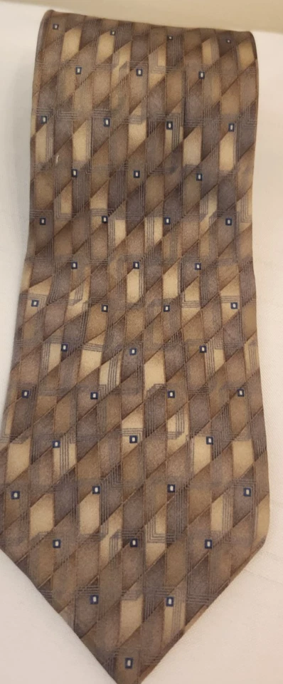 Gravata masculina extra longa 100% seda Bill Bass etiqueta preta com marrom/bege/cinza - Imagem 1 de 4