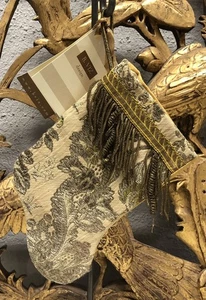 Handmade MINI STOCKING From Antique Textiles by B-VIZ Floral w Metallic L63 - Picture 1 of 16