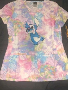NWT Women's Disney Tye Dye Stitch V-Neck Hospital Scrub Medical Top  Sz XS  - Picture 1 of 5