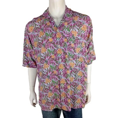 FLAX by Jeanne Engelhart vintage mens size M top purple floral bugs shirt  - Image 1 of 4