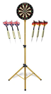 Cible Jeu de Fléchettes Sisal Kit avec Support Or 6 Flechettes Pointes en Acier - Photo 1/12