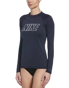Nike Damen Standard UPF 40+ Langarm Rashguard Schwimmshirt XL Navy Blau  - Bild 1 von 3