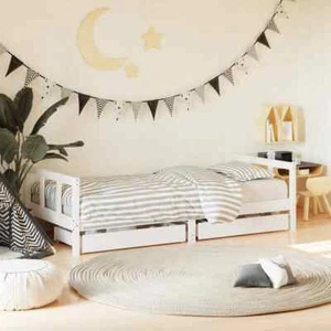 vidaXL Kids Bed Frame with Drawers White 90x190 cm Solid Wood Pine - Picture 1 of 10