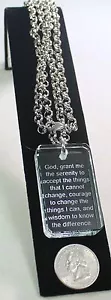 SERENITY PRAYER CRYSTAL DOG TAG NECKLACE STAINLESS STEEL ROLO NECKLACE - Picture 1 of 6