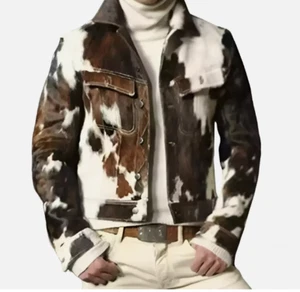 Authentic Cowhide Leather Jacket with Natural Hair – Vintage Western Ranch Wear, - Picture 1 of 3