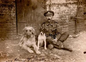 WW1 Soldier & Dog Friends Photo Print - Vintage Dog Photo - World War I Photo - Picture 1 of 6