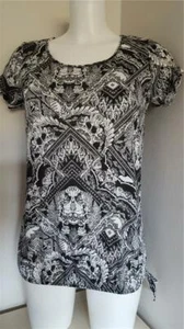 Ex Major High Street Black White Print Side Tie Top in sizes 8 10 14 - Picture 1 of 3