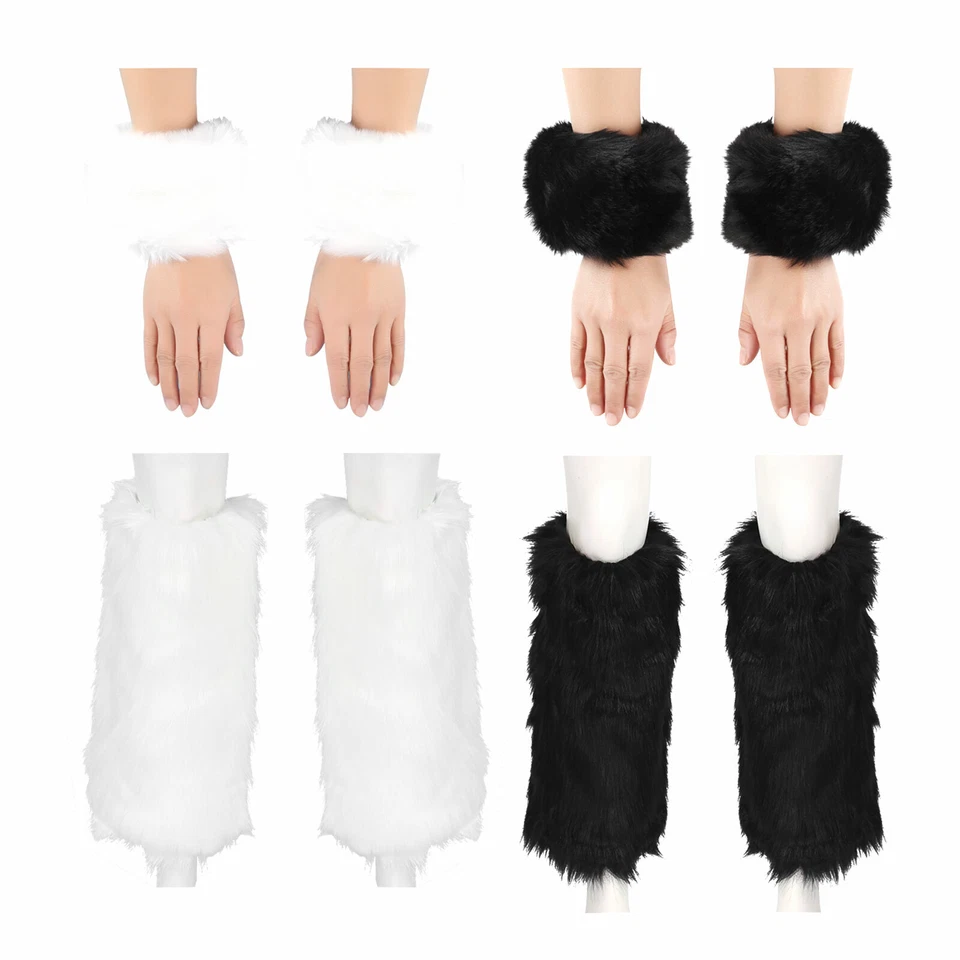 Women Fashion Winter Faux Fur Furry Leg Warmers with fluffy Cuffs FOOTLESS AU - image 1 of 1