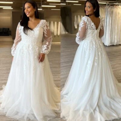 Vestidos de novia talla grande cuello en V encaje soñador playa primavera boho tul vestido de novia Foto 1 de 4