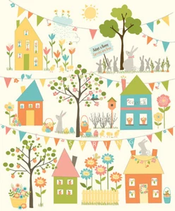 Riley Blake Sandy Gervais Spring's in Town Fabric Panel 36" x 43" Easter Bunny - Picture 1 of 1