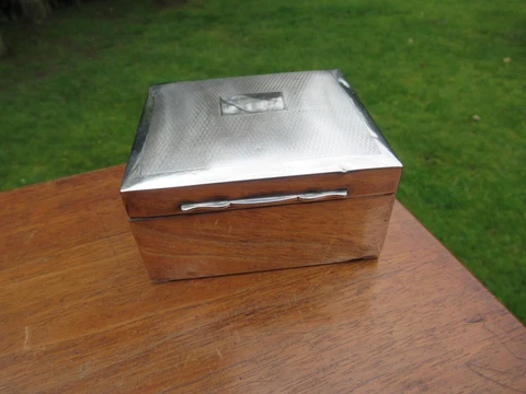 Small Silver Engine Turned Hallmarked Cigarette Box B`ham 1954 9.5cm x8.5cm VGC Cover