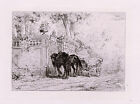 Magical Original Jules J. Veyrassat 1800S Etching "The Pony Carriage" Framed Coa