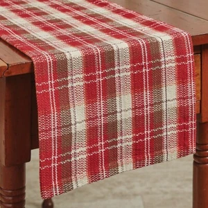 Fireside Plaid Runner Primitive Red Brown Cream Rustic Christmas Plaid 13x36 - Picture 1 of 3
