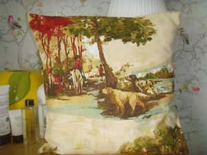 MADE IN COUNTRY TOILE  GUN DOG  RETREIVER COTTON CUSHION COVER   FITS 16" PAD - Picture 1 of 2
