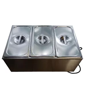 Calentador de alimentos buffet de grado comercial Bain Marie acero inoxidable 3 secciones con grifo - Imagen 1 de 13