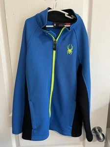 Boy’s Zip Up Spyder Jacket- blue/neon Size M (10-12)  Waffle Knit - Picture 1 of 4