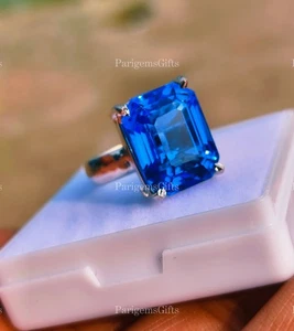 Blue Sapphire Adjustable Silver Ring for women sterling silver Engagement Ring - Picture 1 of 15