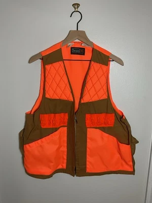 Chaleco de Caza Exterior Naranja Lona Marrón Sears Años 80 De Colección Hecho en EE. UU. Mediano Foto 1 de 4