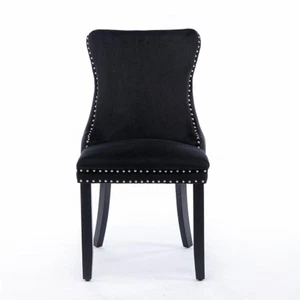 Dining Chair,Set of 2,Upholstered Wing back,Back stitching Nail head Trim,Black - Picture 1 of 6