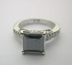 AAA 2.79 ct jet black princess cut diamond Ring sterling silver Engagement ring - Bild 1 von 5