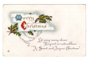 A Sweet And Joyous Merry Christmas, Holly, Vintage Embossed Greetings Postcard - Picture 1 of 2