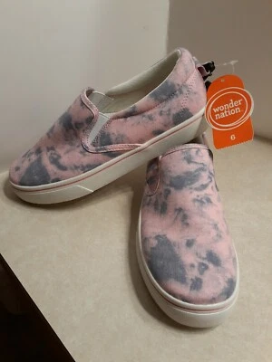 Кроссовки без шнурков для девочек Wonder Nation размер 6. Canvas Twin Gore. Розовый новый - Изображение 1 из 4