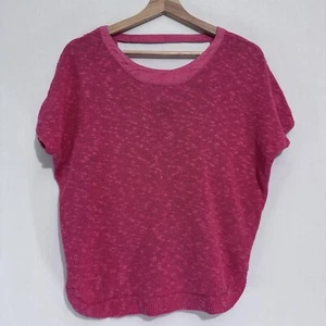Olsen Europe Shirt Medium 12 Coral Sweater Knit Cutout Back Linen Blend - Picture 1 of 6