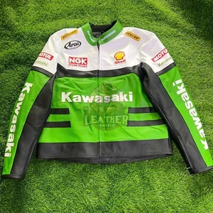 Chaqueta Kawasaki de cuero de vaca para motocicletas deportes carreras motociclista - Imagen 1 de 3