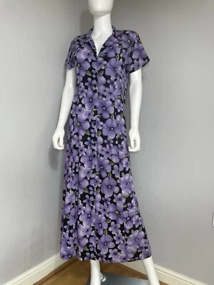 Elegant Vintage Purple Shirt Dress Size UK  14 Short Sleeve Floral Boho Retro - Image 1 of 4