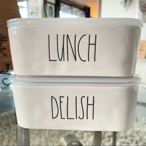 NWT Rae Dunn 2 pieces Lunch & Delish Ceramic Containers Set with Vented Lid New - Picture 1 of 12