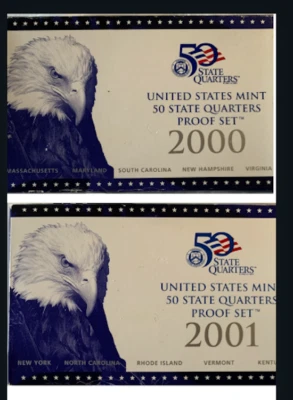 “2000-S & 2001-S US Mint 50 State Quarters Proof Sets – Original Boxes & COAs – - Image 1 of 4