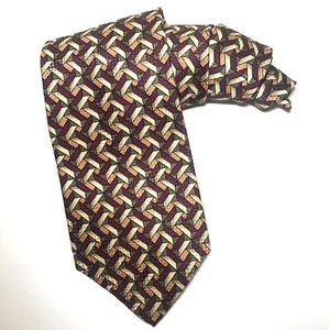 Corbata Abercrombie & Fitch 100% Seda Patrón Geométrico Borgoña Dorado y Oliva - Imagen 1 de 5