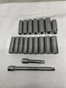Vintage Craftsman 18 Piece Set 3/8" Drive Deep SAE Metric Socket Set Lot USA - Picture 1 of 2